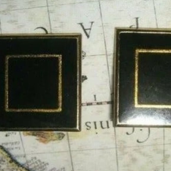 ❤️YSL YVES SAINT LAURENT Black Enamel Square Clip Earrings - Picture 2 of 5